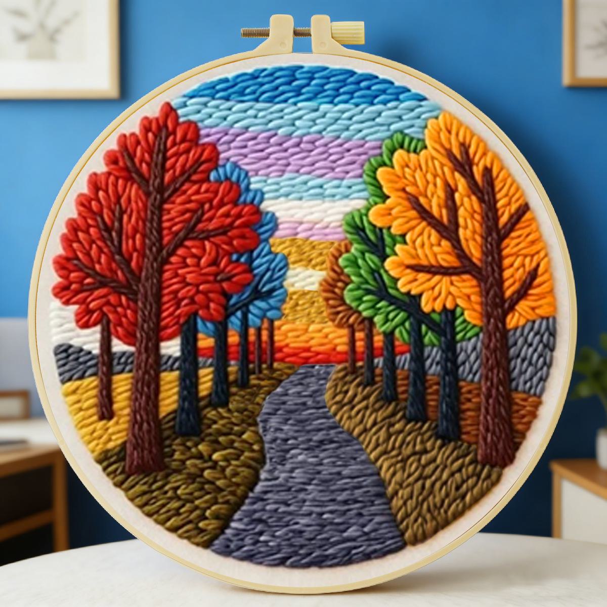Sewing Textile Art - Set Kit Sulaman Jarum Punch Pemandangan
