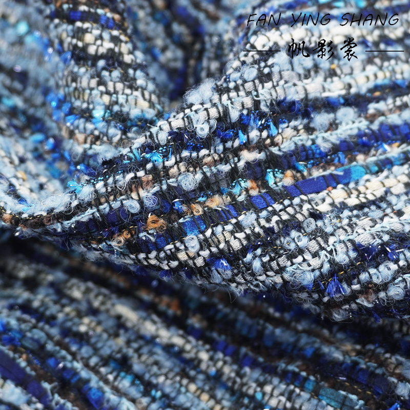 Sewing Tweed - Kain Wol Tweed Chiffon Biru Seri