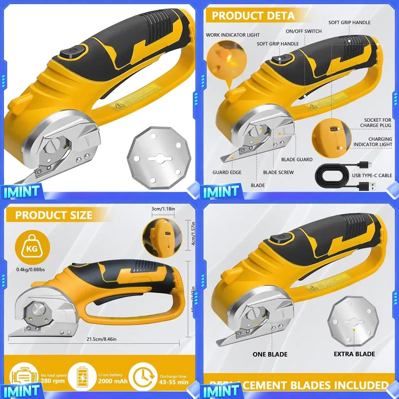 Rotary Cutter Fabric - Gunting Listrik Tanpa Kabel 2000mAh, Pemotong
