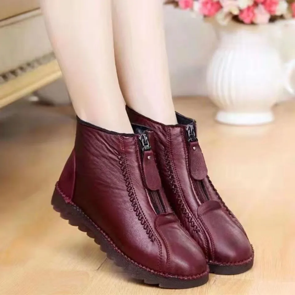 Sewing Front Zipper - Sepatu Bot Wanita Musim Dingin Sepatu