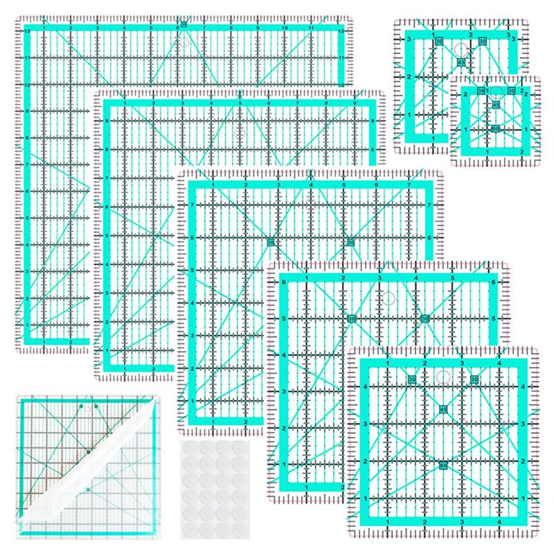 Quilting Ruler Square - A25F-Blue Penggaris Kerah 7 Buah, Penggaris