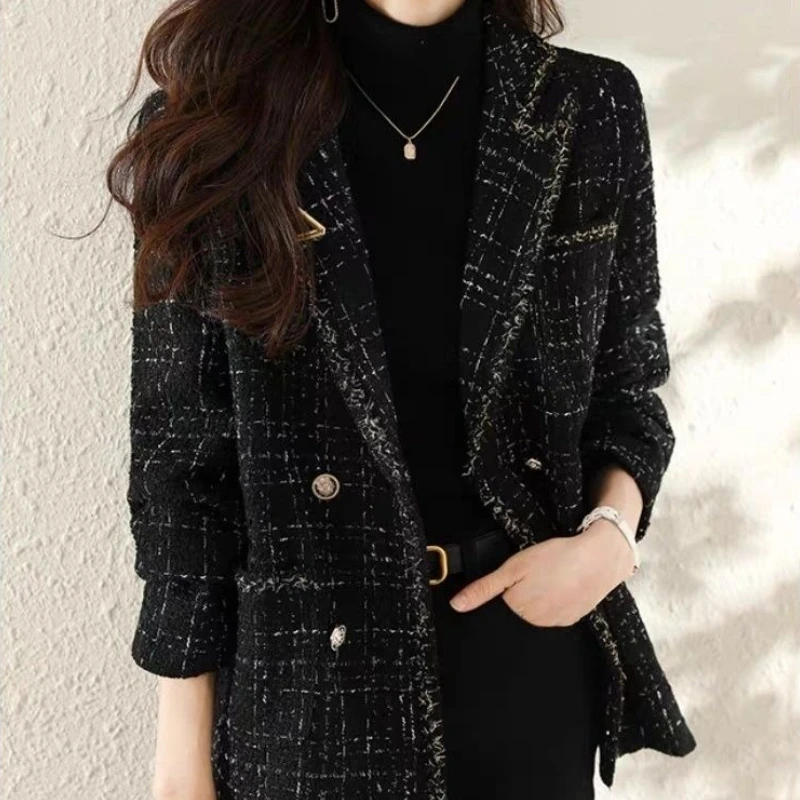 Jas Blazer Wanita Musim Gugur  - Sewing Tweed ulasan dan harga