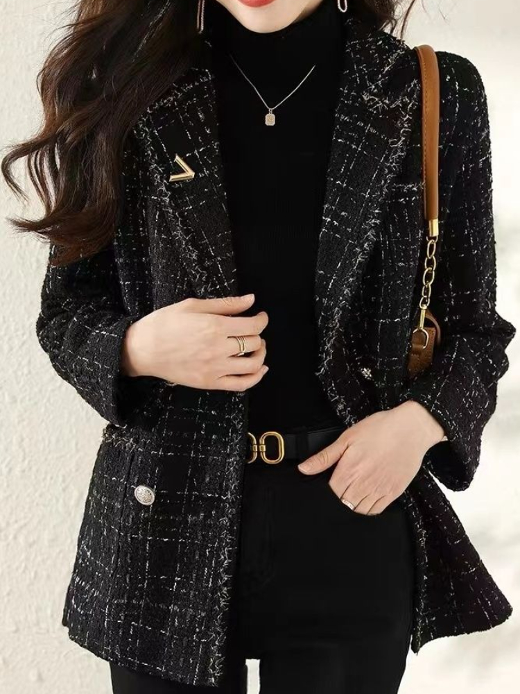 Jas Blazer Wanita Musim Gugur  - Sewing Tweed ulasan dan harga