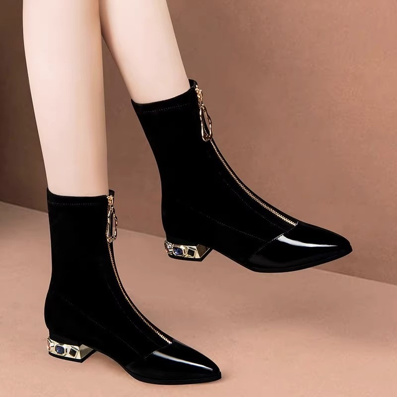 Sepatu Bot Wanita Berkilau den - Sewing Front Zipper ulasan dan harga